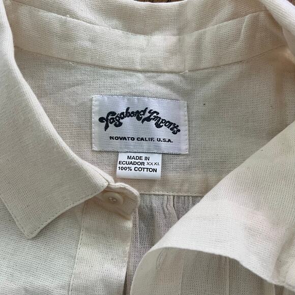 Vintage 1970s Off-White Collared Cotton Tunic by Vagabond Imports XXXl - Picture 3 of 5